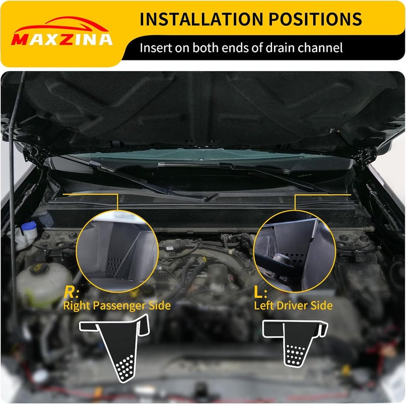 Maxzina Hood Water Barrier Compatible with 2022-2025 2026 Ford Maverick Hood Water Drain Grille Front Trunk Water Channel Debris Filter Anti Clogging Grid 2PCS for 2024 Maverick Accessories - Image 2